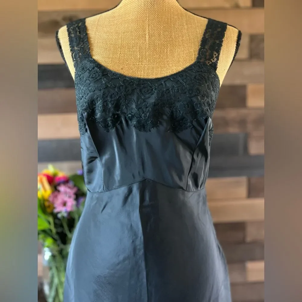 Vintage 1960s Lady Lynne Black Lace Lingerie Night Gown Slip Dress - Picture 6 of 8